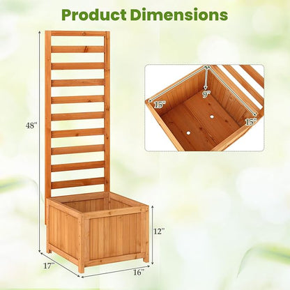 Giantex Set of 2 Wood Raised Garden Bed with Trellis, Outdoor Planter Box for Vines Flowers Vegetables, Herbs, Freestanding Plant Container Privacy Planters for Porch, Patio, Backyard
