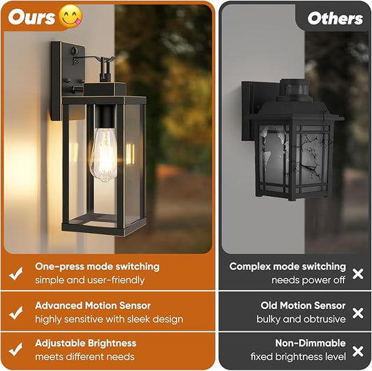 BesLowe 14” Upgraded Motion Sensor Outdoor Wall Lights, Dusk to Dawn Porch Lights Outdoor Wall Sconces, 3 Lighting Modes Exterior Lighting Fixtures with Hooks, Bronze Outside Lights for House, 2-Pack
