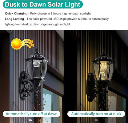 Solar Wall Lamp with Light Sensor,Waterproof Wall Light Outdoor Wall Sconce Led Hexagonal Light Fixture for Wall, Garage, Front Porch,Fence, Yard,Black