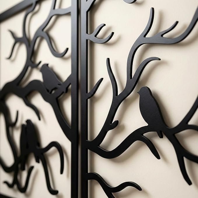 DEKADRON Metal Wall Art, Birds on Branch 3 Pieces, Metal Tree Wall Art, Tree Sign, Metal Wall Decor, Interior and Outdoor Decoration, 3 Panels Wall Hangings (60" W x 20" H / 154x50cm)