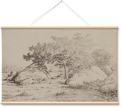 VIYYIEA Extra Large Canvas Wall Art, 36x54 Inch Vintage Landscape Sketch, Neutral Antique Nature Wall Decor for Living Room or Bedroom, Above Sofa