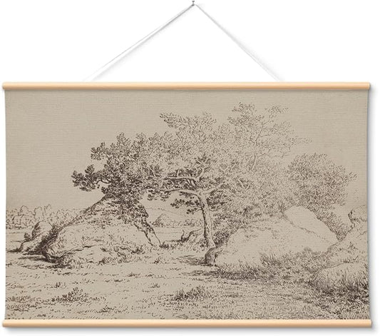 VIYYIEA Extra Large Canvas Wall Art, 36x54 Inch Vintage Landscape Sketch, Neutral Antique Nature Wall Decor for Living Room or Bedroom, Above Sofa