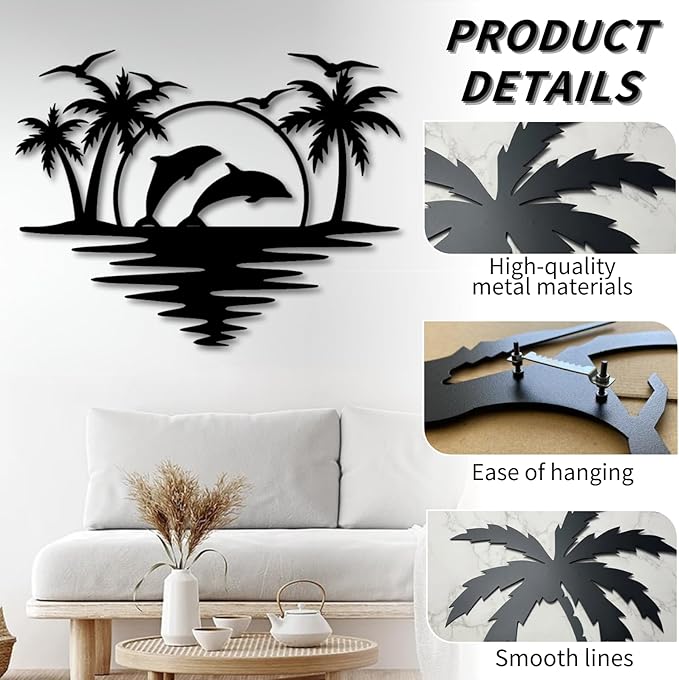 Palm Tree Metal Wall Decor,Palm Tree Outdoor Wall Art,Tropical Palm Tree Wall Decorations for Living Room,Outdoor Wall Decorations for House (24"×19",White)