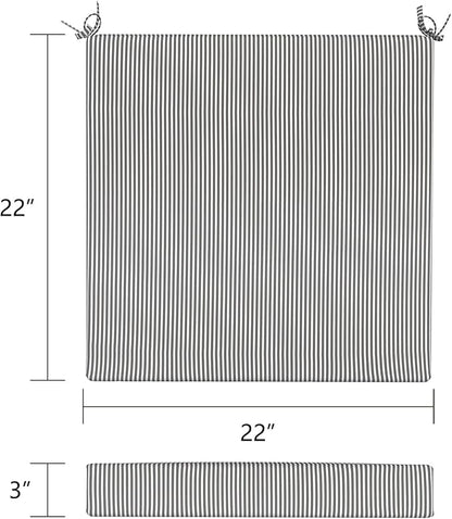 LVTXIII Outdoor Seat Cushions Seasonal Replacement Chair Cushions, Patio Chair Pads with Ties for Dining Chairs and Garden Furniture, Square Back, 22"x22"x3", 2 Pack, Strip Grey