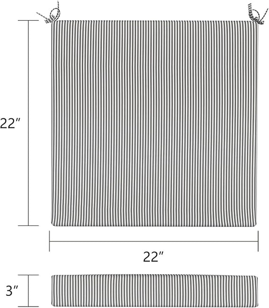 LVTXIII Outdoor Seat Cushions Seasonal Replacement Chair Cushions, Patio Chair Pads with Ties for Dining Chairs and Garden Furniture, Square Back, 22"x22"x3", 2 Pack, Strip Grey