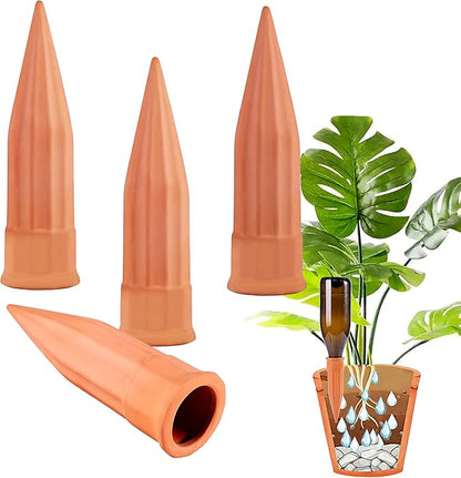 TKSCUSR Self Watering Spikes -4 Pack Terracotta Plant Watering Stakes Devices Vacation Self-Watering Stakes for Indoor/Outdoor Plants