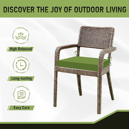 Basic Beyond Outdoor Chair Cushions Set of 2, Square Corner Outdoor Cushions for Patio Furniture, Water Resistant Patio Chair Cushions with 2 Ties, 18.5x16x3, Grass Green