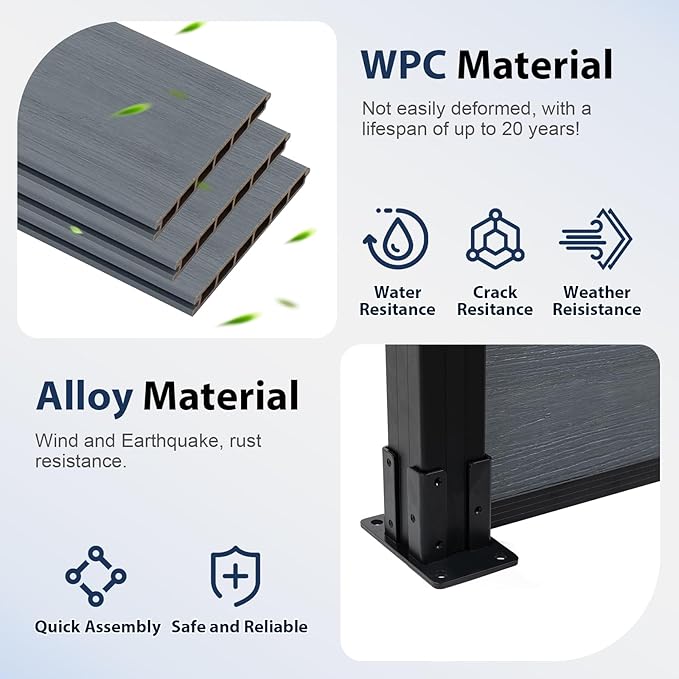 6x6Ft Outdoor Privacy Fence, Wind Resistant, Wood Plastic Composite Fence Panel with 2 Posts, Yard and Garden Fencing