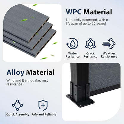 6x6Ft Outdoor Privacy Fence, Wind Resistant, Wood Plastic Composite Fence Panel with 2 Posts, Yard and Garden Fencing
