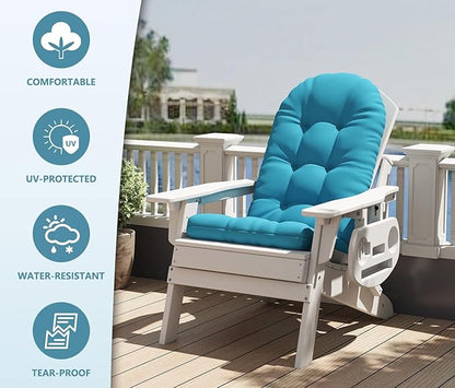 Adirondack Chair Cushion, Thickened Patio Chair Cushions with Ties, Waterproof and UV-Protected Rocking Chair Cushion for Indoor and Outdoor, Lake Blue.
