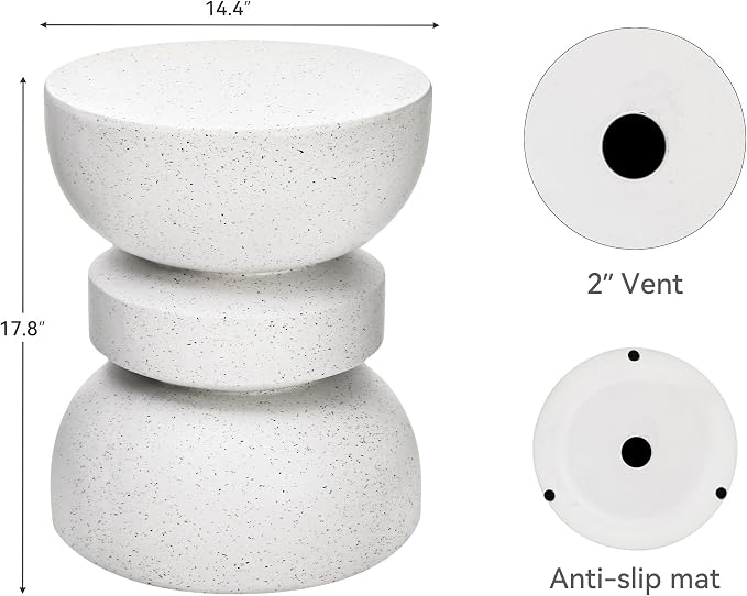 18" Outdoor Side Table, Modern Hourglass Garden Stool in Painted Faux Terrazzo-Look, Patio Coffee Accent Table Decorative, Durable Weatherproof MGO & Easy Assembly Round Table for Room Porch