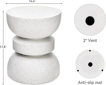 18" Outdoor Side Table, Modern Hourglass Garden Stool in Painted Faux Terrazzo-Look, Patio Coffee Accent Table Decorative, Durable Weatherproof MGO & Easy Assembly Round Table for Room Porch