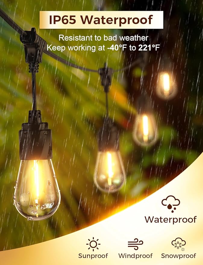 XMCOSY+ 96FT Outdoor String Lights, Patio Lights Outdoor Waterproof with 32 Shatterproof Bulbs, LED Hanging Light for Outside Porch Backyard Garden Party Balcony Decor