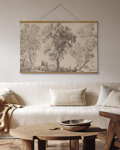 VIYYIEA Extra Large Size Canvas Wall Art, 36x54 Inch Vintage Tree Landscape Hanging Scroll, Oversized Rustic Nature Artwork for Living Room, Bedroom, or Study