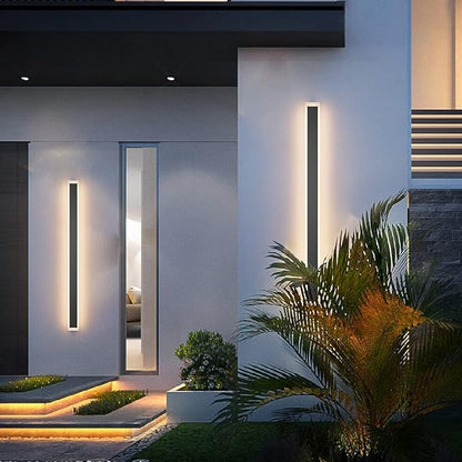 Outdoor Lights 2 Pack,Modern Outdoor Wall Light Fixture Long Strip LED Wall Sconce IP65 Anti Rust Warm Light 3000K Exterior Wall Mount Lights for Entrance, Hallway, Garage, Porch