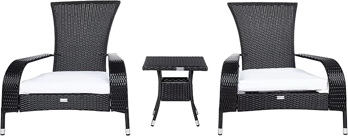 SAFAVIEH Outdoor Collection Edna Black/White Cushion 3-Piece Lounge Set with Table (PAT7719A)