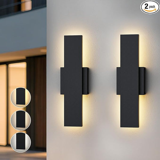 2 Pack LED Modern Outdoor Wall Lights Dimmable 3-Color Temperature 15.7in Exterior Lighting Fixtures IP65 Waterproof Outside Lights for House Hallway Garage Patio