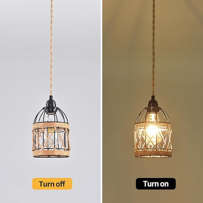 Plug in Pendant Light, Industrial Hanging Light with Plug in Cord Hemp Rope On/Off Switch Farmhouse, Vintage Pendant Light Fixture, Hanging Lamps for Dining Room