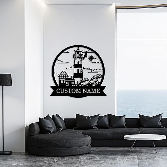 Personalized Metal Sign, Nautical Outdoor Decor, Lighthouse Beach Sign, Cabin Wall Art, Sailing Gift, Home Decor