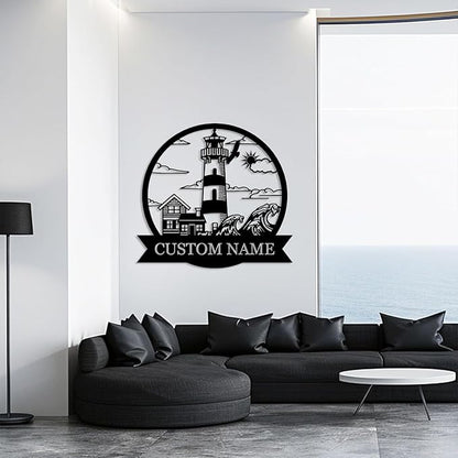 Personalized Metal Sign, Nautical Outdoor Decor, Lighthouse Beach Sign, Cabin Wall Art, Sailing Gift, Home Decor