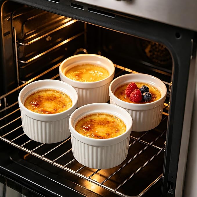 4 Pcs Ceramic Ramekins Oven Safe, Creme Brulee Ramekins（5 oz）