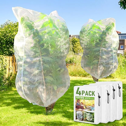 Fruit Tree Netting, Plant Mesh Netting for Garden Protection, Blueberry Bush Insect Netting Cover as Garden Pest Barrier from Cicadas, Bug, Bird (4.9x4 FT, 4Pcs, Zipper & Drawstring Design)