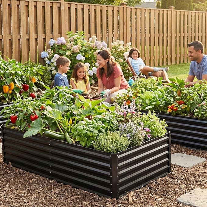 COMHOMA Raised Garden Bed 6x3x2ft,Galvanized Metal Planter Box Kit for Outdoor Gardening,Large Vegetable Flower Growing Beds with Gloves Tools,Black