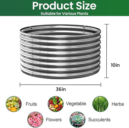 4 Pack Round Galvanized Raised Garden Bed Outdoor, Metal Garden Bed for Vegetables, Above Ground Garden Box for Flower, Steel Raised Beds for Gardening - 3FT