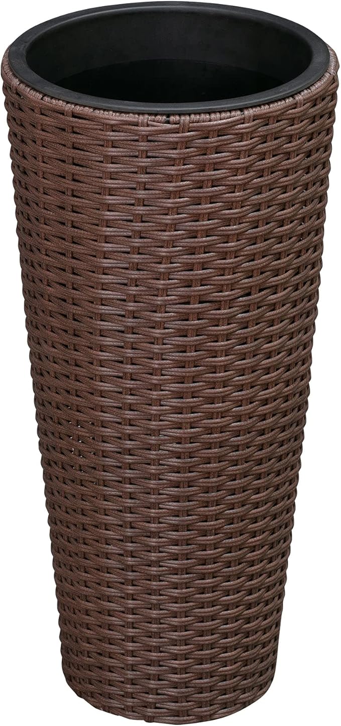 Balkene Home Noah Round Wicker Planter Tall Planter Decor Box for Adaptable Outdoor Furnishings All Weather Versatile Perfect Patio Herb Garden Living Space - 2 Piece Set - Mocha