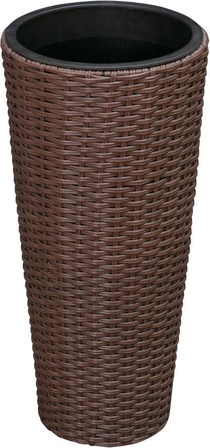 Balkene Home Noah Round Wicker Planter Tall Planter Decor Box for Adaptable Outdoor Furnishings All Weather Versatile Perfect Patio Herb Garden Living Space - 2 Piece Set - Mocha