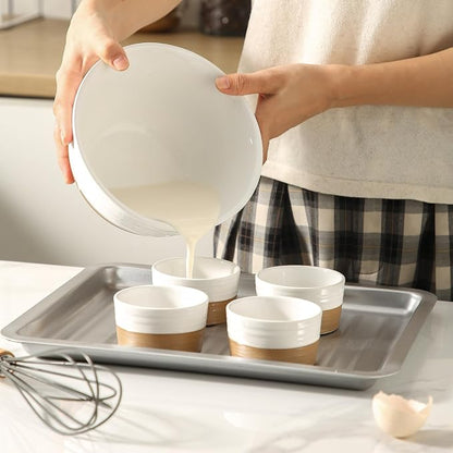 Hasense Ceramic Ramekins Set of 6, 3 Oz Oven Safe Mini Bowls, Farmhouse White Ramekins for Creme Brulee, Souffle, Custard & Dipping Sauces, Kitchen Decor