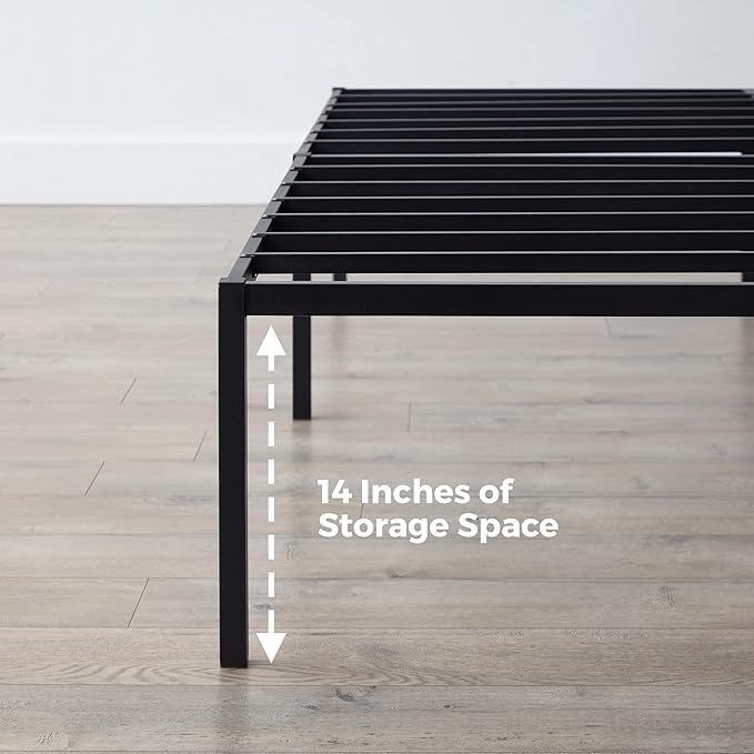 Linenspa Heavy Duty Metal Platform Bed Frame - No Box Spring Needed - Underbed Storage - Simple Toolless Assembly - 14” High - Sturdy - Steel Slats - Sleek Modern Design - California King Size