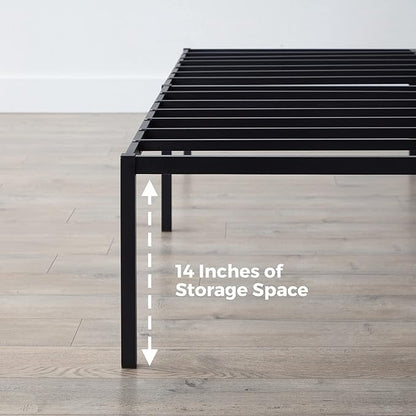 Linenspa Heavy Duty Metal Platform Bed Frame - No Box Spring Needed - Underbed Storage - Simple Toolless Assembly - 14” High - Sturdy - Steel Slats - Sleek Modern Design - California King Size