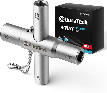 DURATECH 4 Way Sillcock Key, 1/4", 9/32", 5/16", 11/32", 1-Pack, for Valve, Faucet, and Spigots