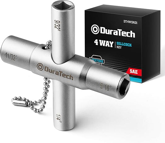 DURATECH 4 Way Sillcock Key, 1/4", 9/32", 5/16", 11/32", 1-Pack, for Valve, Faucet, and Spigots