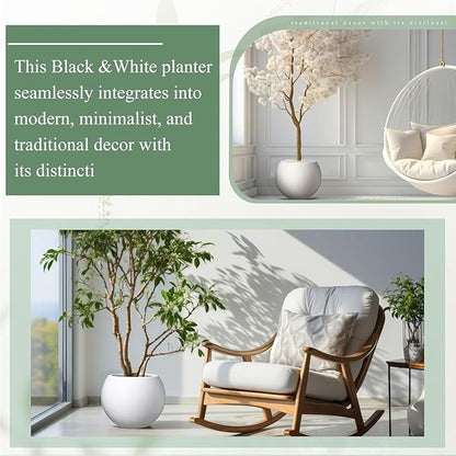 10 H x 14" Dia (10" Pot Opening) Round Fiberstone Planter with Drainage Hole, White, Indoor/Outdoor Large Plant Pot for Home Patio Garden, Ideal for Large Plants