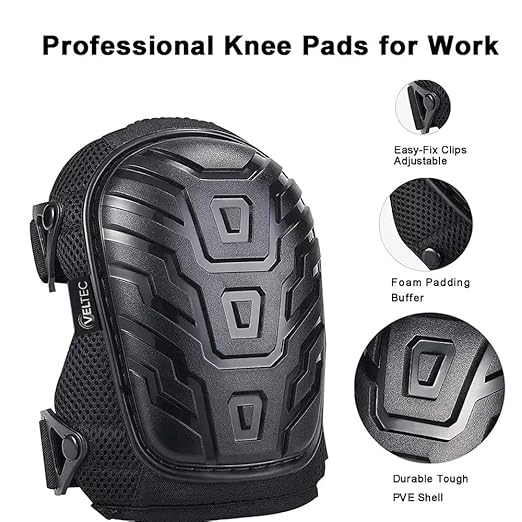 Veltec Premium Knee Pads for Work with Soft Foam and Gel Cushion - Heavy Duty Pads & Adjustable Non-Slip Straps - Pro Protection & Comfortable for Construction, Gardening, Flooring, Roofing and More