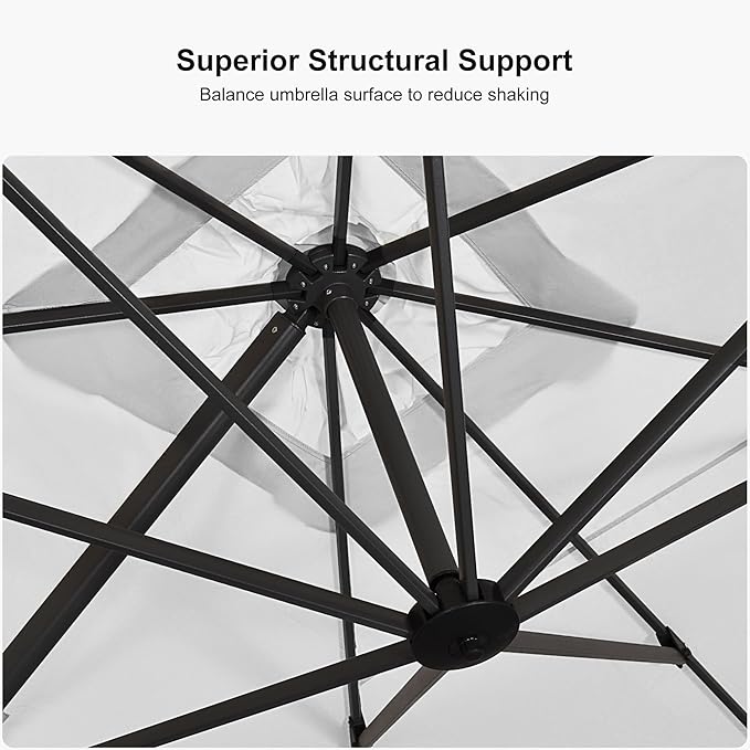 PURPLE LEAF 9' X 11.5' Patio Umbrella Outdoor Cantilever Rectangle Umbrella Aluminum Offset Umbrella with 360-degree Rotation for Garden Deck Pool Patio, White