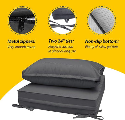 AAAAAcessories Outdoor Seat Cushions for Chairs, Fade-Resistant, Waterproof Patio Furniture Replacement Cushions, 23.5" x 25.5" x 5" + 23.5" x 13.5", Dark Gray