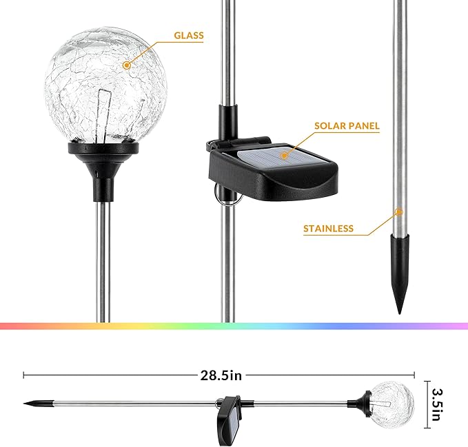 SOLPEX Solar Garden Lights 6 Pack, Solar Lights Outdoor Decorative, Solar Globe Lights Outdoor Waterproof for Yard and Garden, Multi-Color Changing Cracked Glass Ball LED Lights