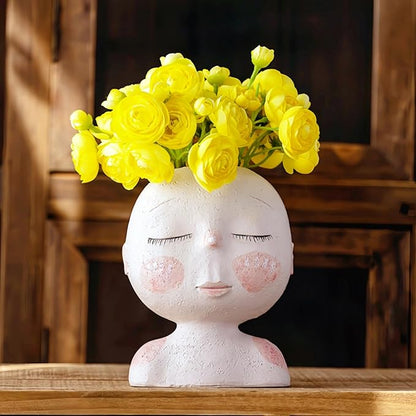 Face Planters Pots Head,Cute Succulents Plants Planters,Creative Resin Pots with Drainage Hole,Ideal Vase Gifts for Indoor Outdoor Garden Decor