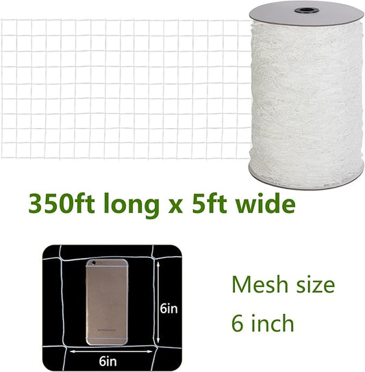 Toolazy Trellis Netting 5 x 350 ft - Heavy Duty Nylon Garden Netting with 6 Inch Mesh, Soft Plant Support Net for Tomatoes, Cucumbers, Peas, Vine Climbing Vegetables, Indoor Outdoor Greenhouse