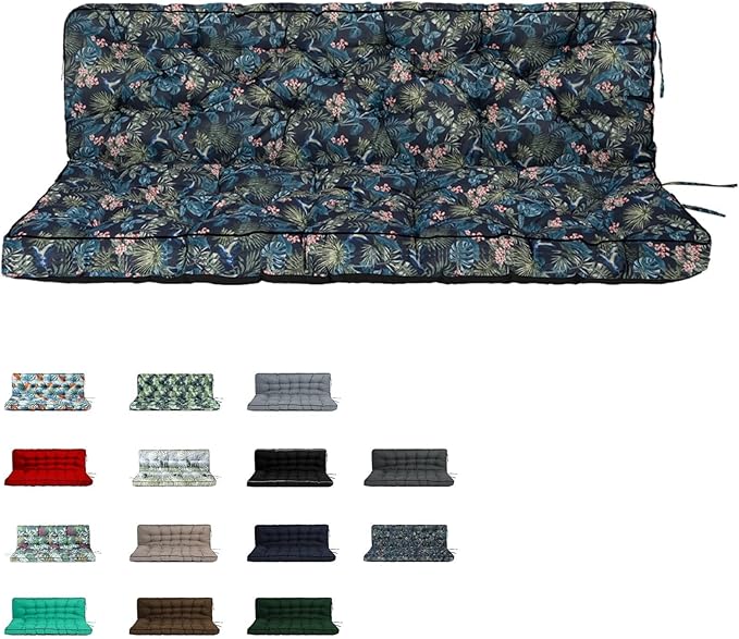 Swing Replacement Cushions with Backrest, 2 or 3 Seater Waterproof Non-Slip Overstuffed Swing Pad, Indoor/Outdoor Bench Cushion for Porch Chair Swing Garden Furniture (Hummingbird, 40 * 60 in)