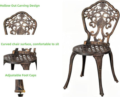 Bistro Set 3 Piece Rustproof Cast Aluminum Patio Furniture Sets 2 Chairs and 1 Round Table Outdoor, Garden, Patio, Balcony, Bronze