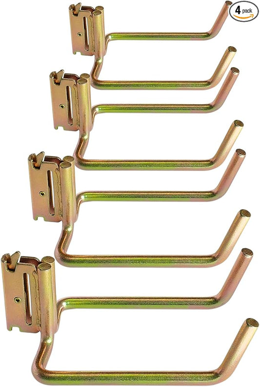 4 Pack E Track Heavy Duty Shovel Hanger, Large Steel Tool Hook Double J Hook for Store Long Handled Tools in Trailers, Trucks, Vans, Warehouses, Garages, Workshop, Garden Tools Organizers Storage
