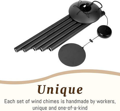 65" Extra Large Wind Chimes with Outside Deep Tone, 5 Thick and Bold Aluminum Tubes, Coolest Metal Windchimes Outdoors with Pine Wood Striker, Unique Gift for Mom, Garden Decoration(Black)