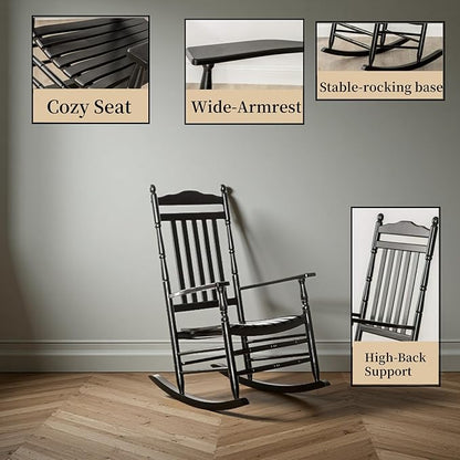 Outdoor Patio Rocking Chairs Folding Side Table Set of 3 Piece Porch Wooden Rockers Small Foldable End Table Furniture Indoor Outside Camping Balcony Garden Lawn and Bistro, Black