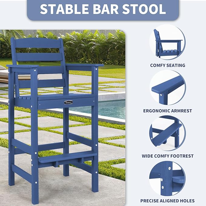 FUNBERRY Bar Height Outdoor Chairs, Tall Adirondack Chairs Set of 2, All Weather HDPE Outdoor Bar Chair for Bistro Patio Balcony