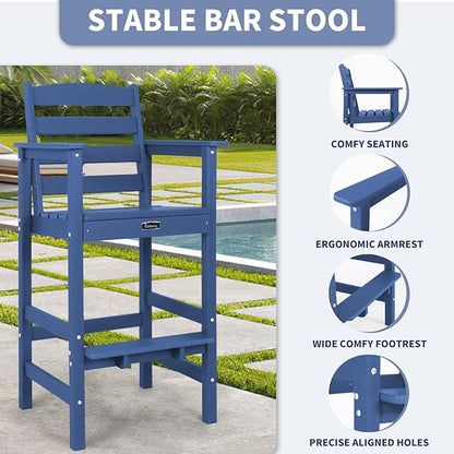 FUNBERRY Outdoor Bar Set with Umbrella Holes, Tall Adirondack Chairs and Table, All Weather HDPE Bar Height Outdoor Table and Chairs Set for Bistro Patio Balcony