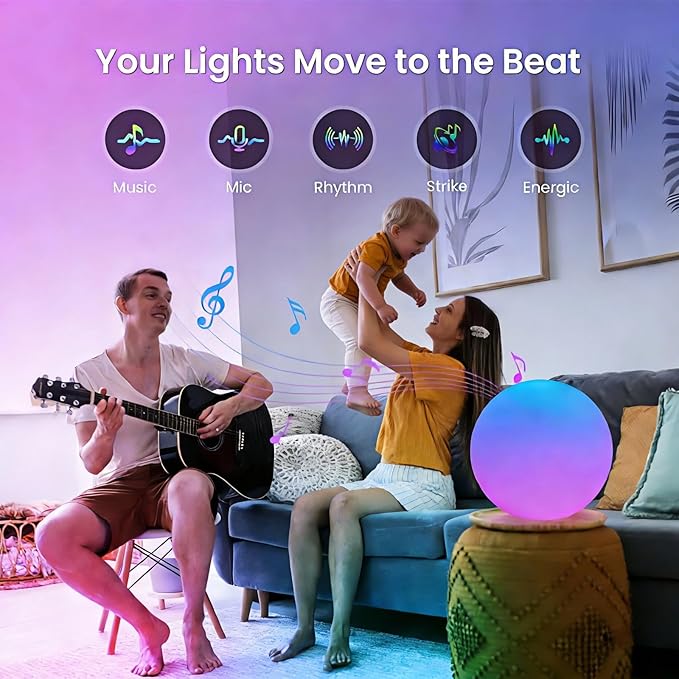 LOFTEK Color Changing Night Light, Smart LED Lamp with Bluetooth APP and Remote Control, 220 Scene Modes, 12-inch RGB Ball Mood Lighting for Living Room (Corded Electric)
